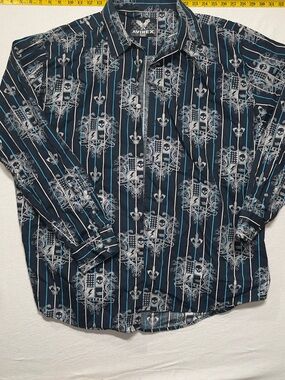 Avirex Men's Black Patterned Button-Up Shirt vintage y2K